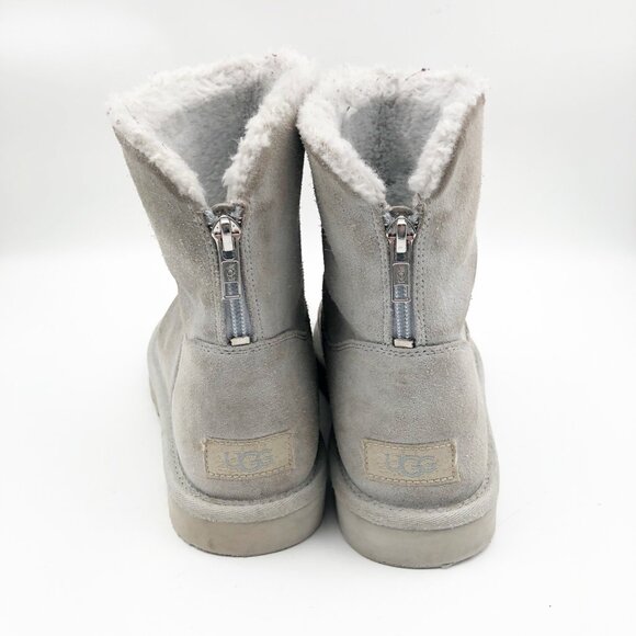 UGG Classic Zip It Mini Gray Fur Lined Suede Boots Womens 8 - Picture 5 of 12